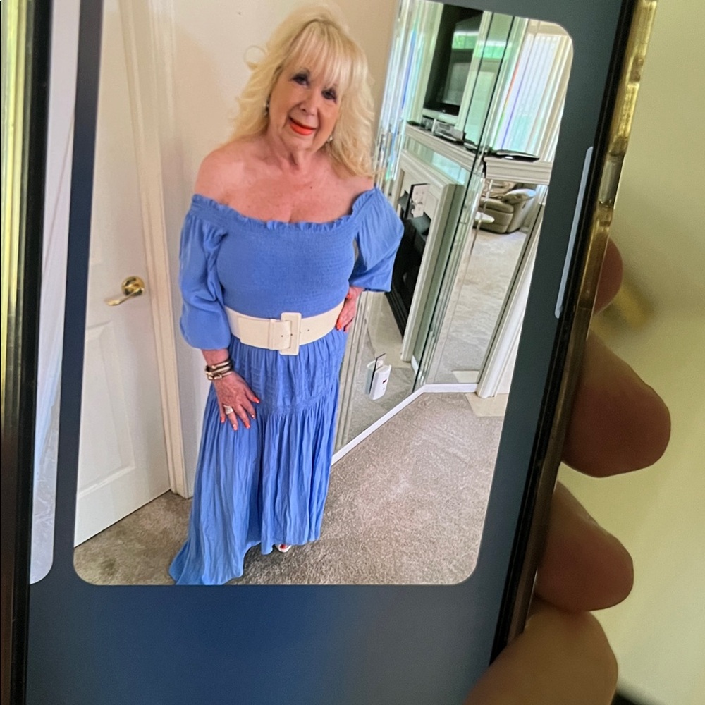 Off the shoulder pretty blue maxi dress, light weight cotton fabric